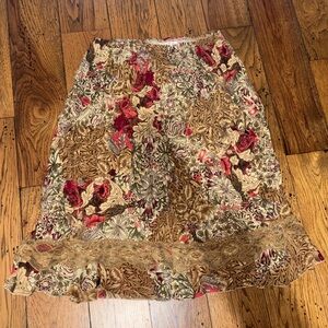 Cato Floral Lace-Trim A-Line Midi Skirt in Beige, Red & Green Boho Size 6
